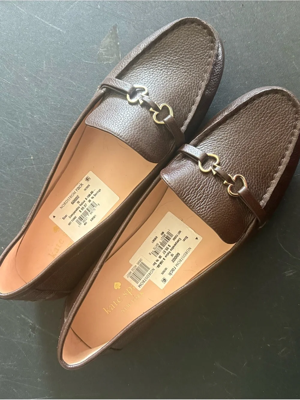 Kate Spade New York Briana Loafers brown w/brass like hardware Wmns Sz 10